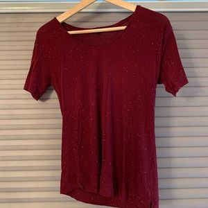 Maroon t-shirt white dots